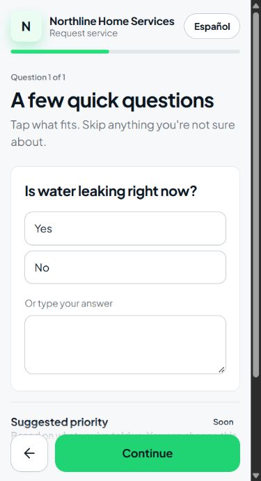 Questions for a sample service request