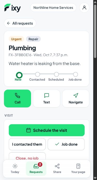 Sample request in the contractor workspace